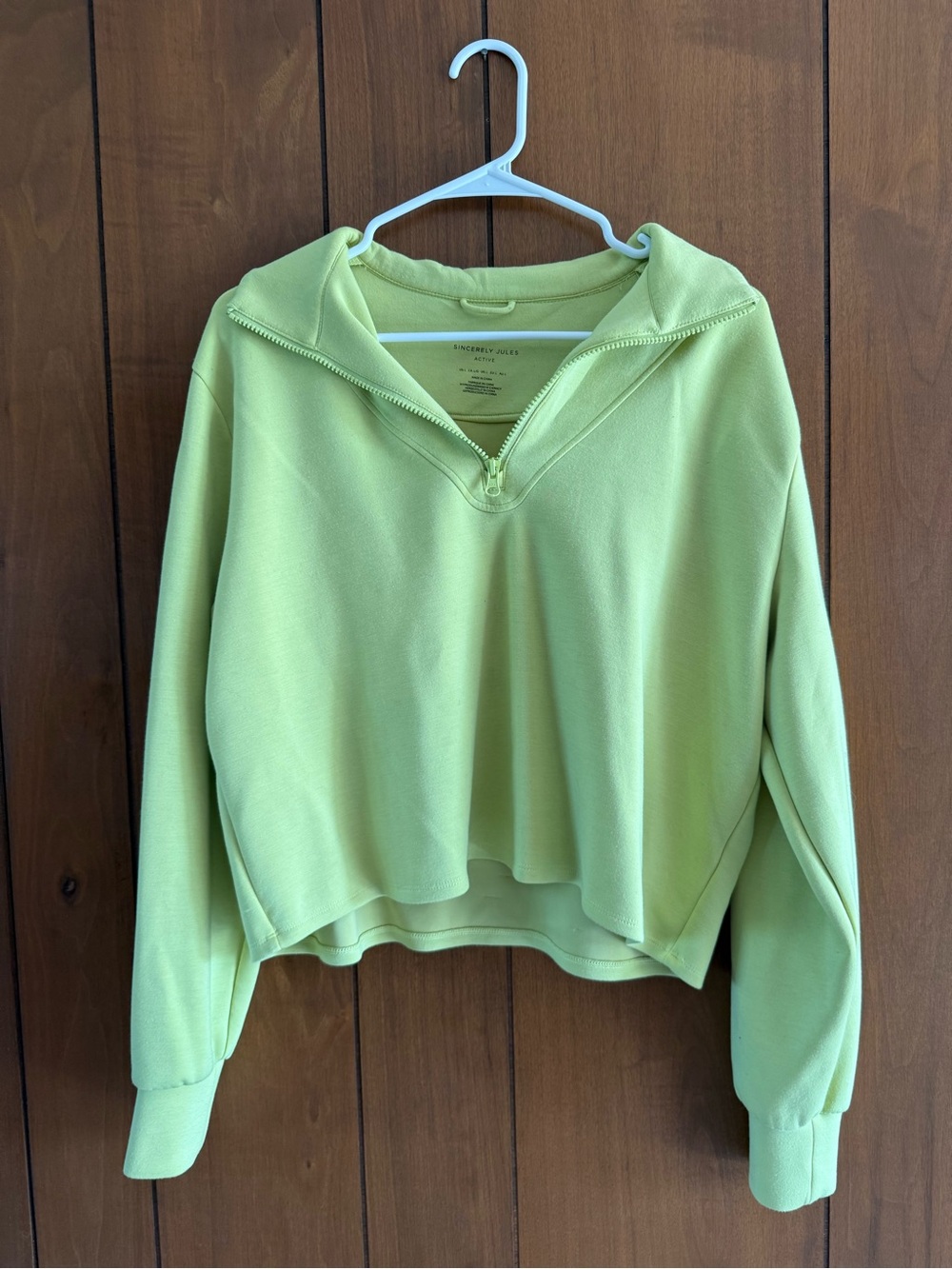 Sincerly Jules Lime Green Cropped Half-Zip Sweatshirt